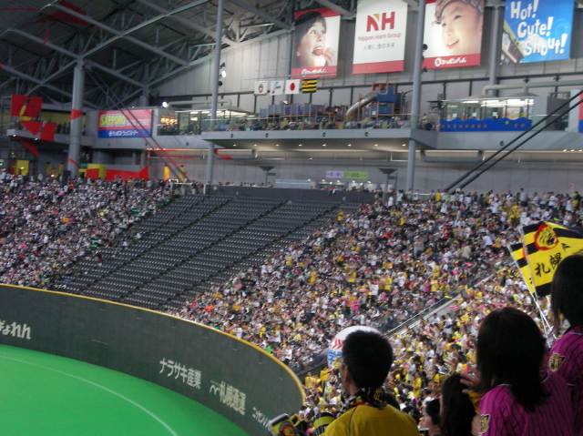 黄色に染まるライトスタンド（座席：6通路40列より撮影）