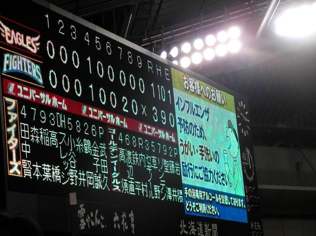 試合終了後のスコアボード