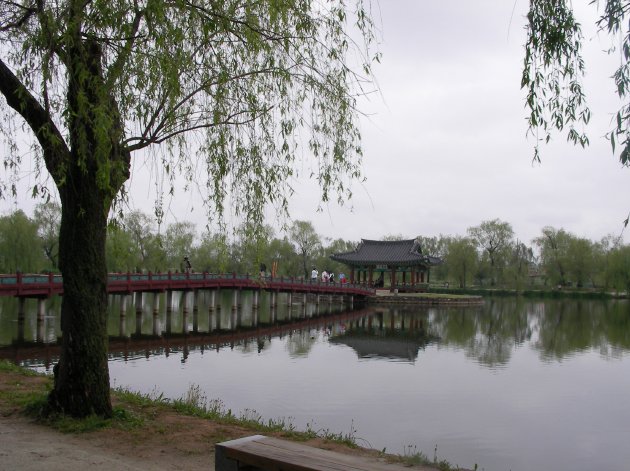 別角度から撮影した宮南池と抱龍亭