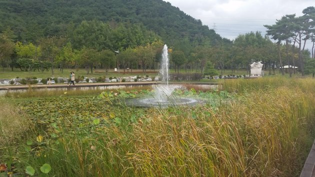 梁山ウォーターパーク内にある噴水